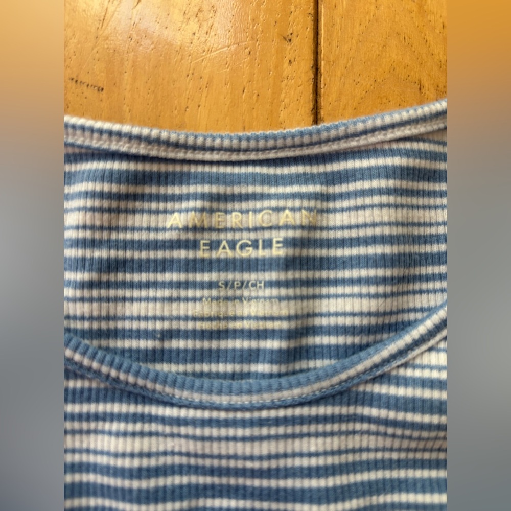 American Eagle Outfitters Blue and White Striped Short Sleeve Tee - Picture 2 of 2